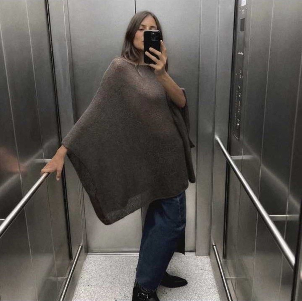 Zara Brown Knit Poncho Sweater